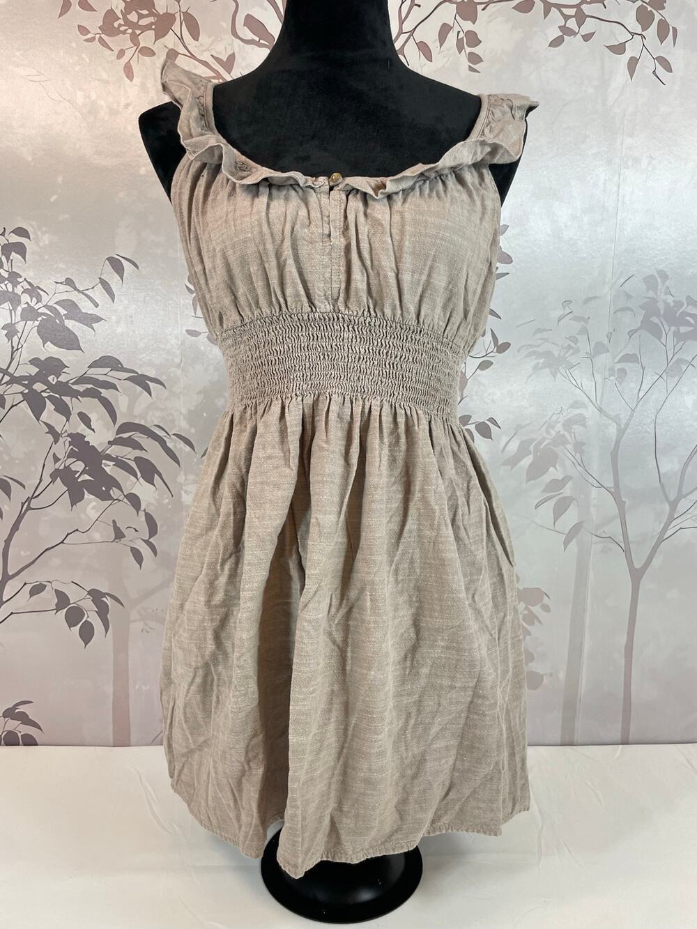 Poetry Clothing Dress Small Beige Cottagecore Ruffle Smocked Boho Mini Sundress